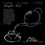 Tea Cup and Tea Pot in Black and White Sketch Style with Sample Text